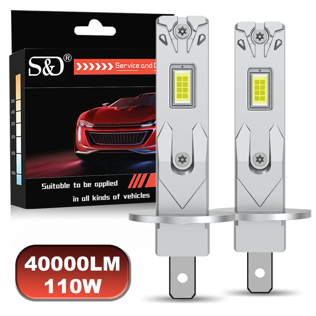 

Светодиодные лампы S&D H1 для фар автомобиля, 40000 лм, 110 Вт, H3, мощные противотуманные фары, 5500K, 12В, светодиодные лампы дальнего света для автомобильных фар