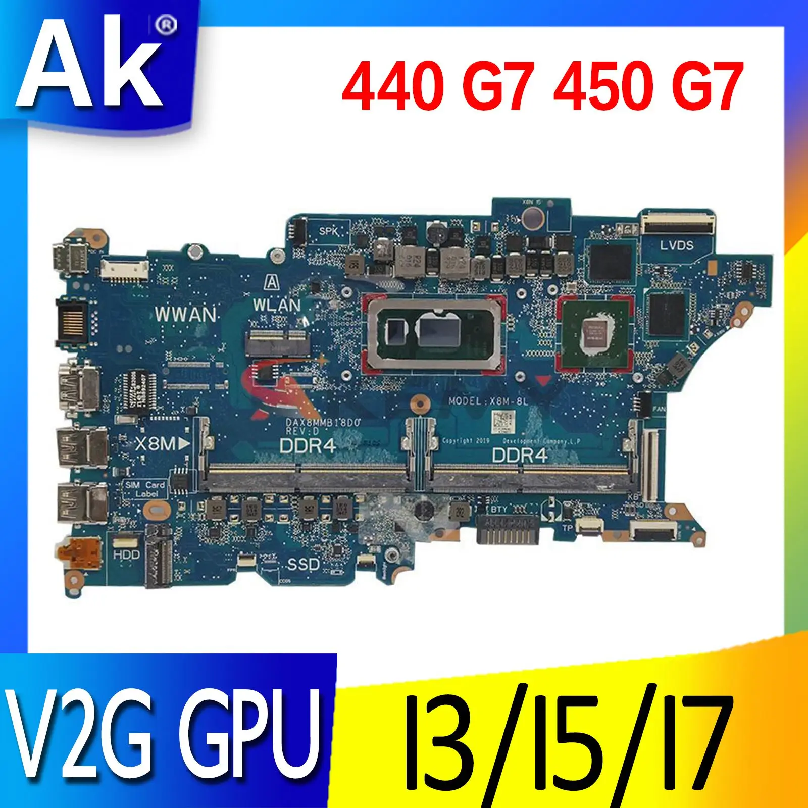 

DAX8MMB18D0 Motherboard For HP Z66 Pro 15 G3 Z66 Pro 14 G3 440 G7 450 G7 Laptop Motherboard Mainboard I3 I5 I7 CPU V2G GPU