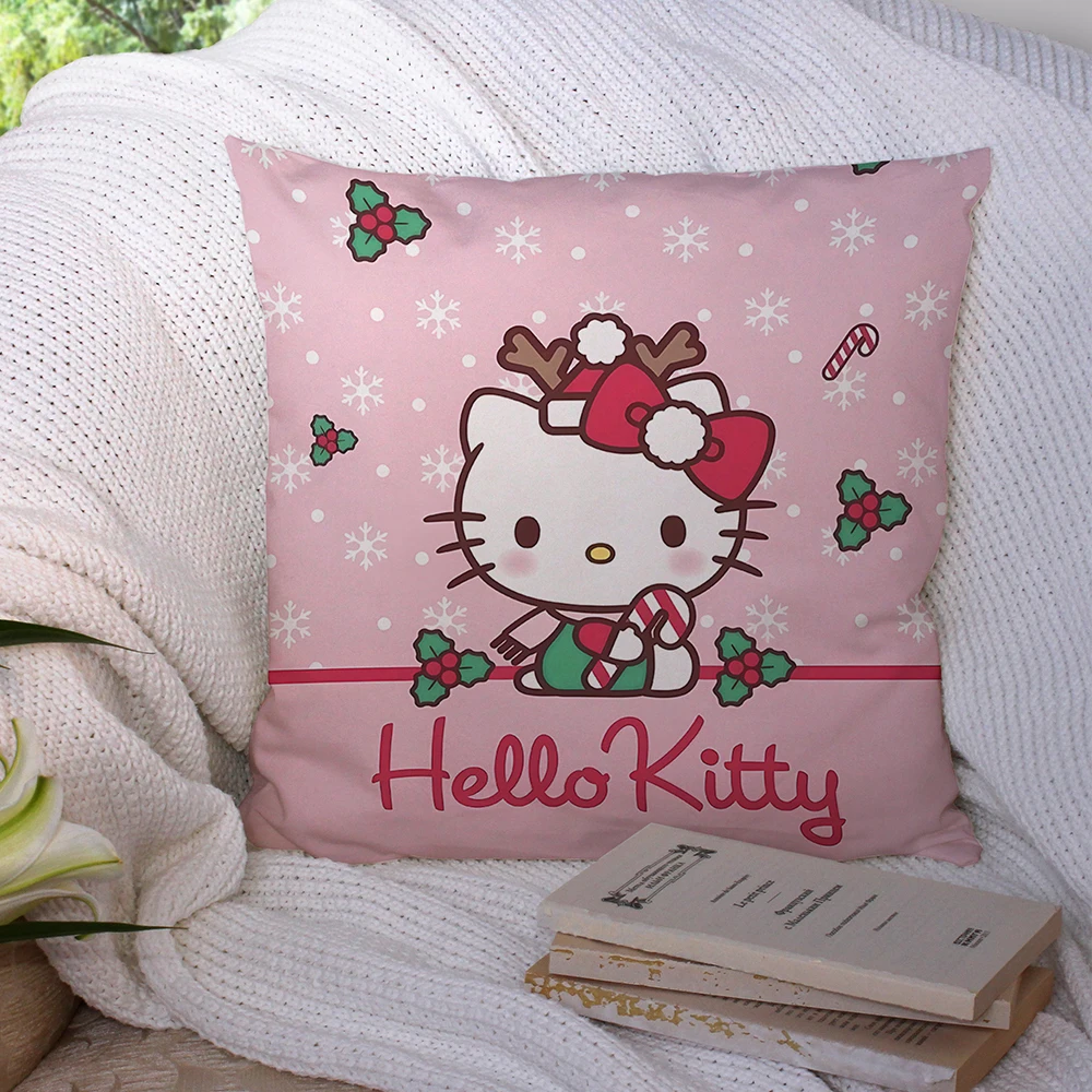 

Рождественская подушка «Hello Kitty» со снеговиком, декоративная наволочка для гостиной, дивана, чехол для подушки, украшение для комнаты, дома, Рождественский подарок