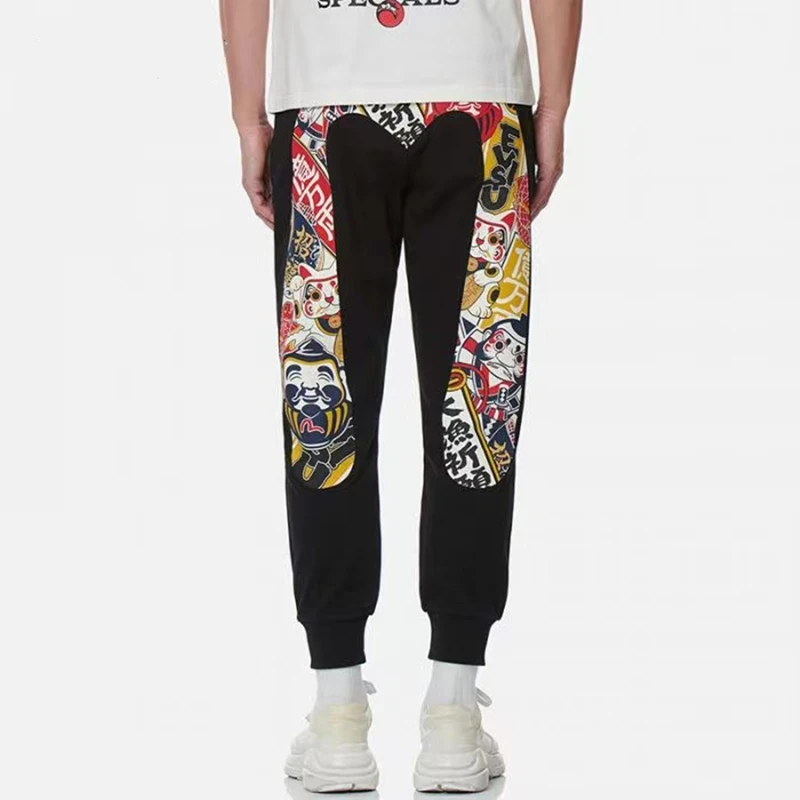 

Японские Летние Новые защитные брюки, повседневные Простые черные брюки с принтом M для влюбленных, повседневные универсальные брюки в стил...