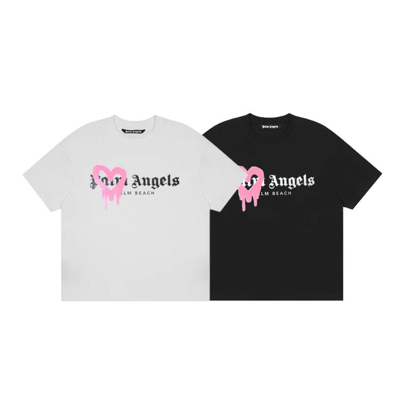 

Palm Angels 22SS Letter Logo Love Spray Paint Short Sleeve T-shirt Men and Women Loose Sleeve Hip Hop T-shirt Men Clothing