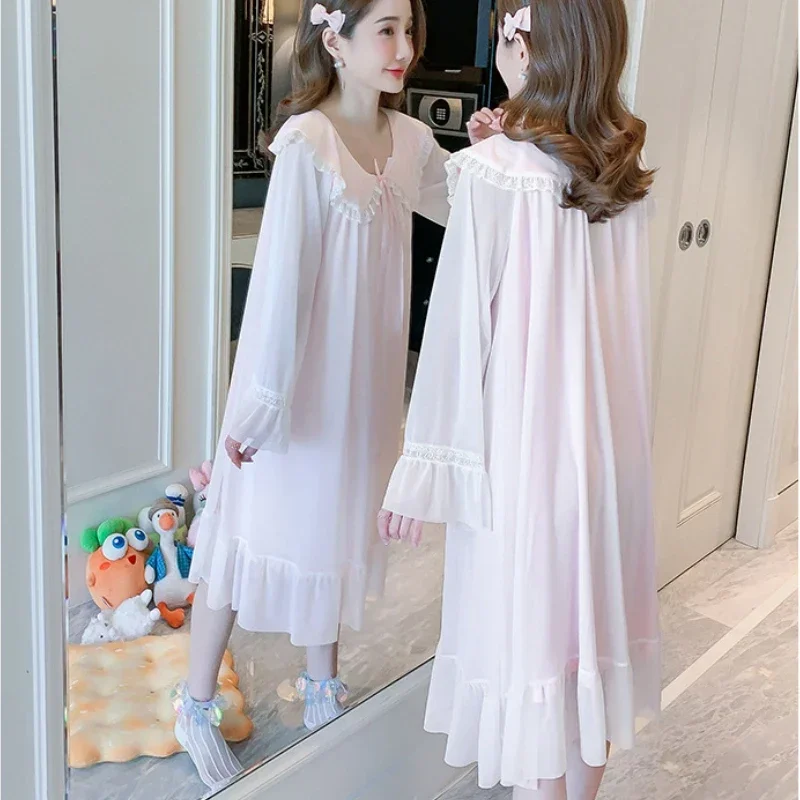 Женская хлопковая сетчатая длинная ночная рубашка пеньюар одежда для сна в