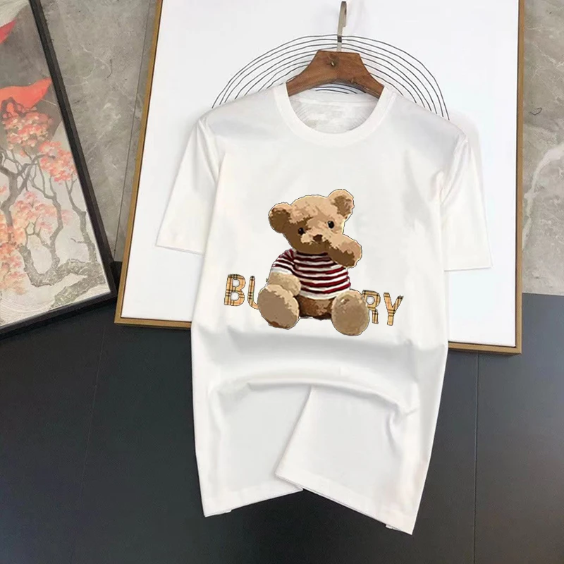 

2023 New Luxury Brand Cotton T-Shirt Alphabet Bear Print Sports Men Women Daily Leisure Oversized Short Sleeve Summer Clothing