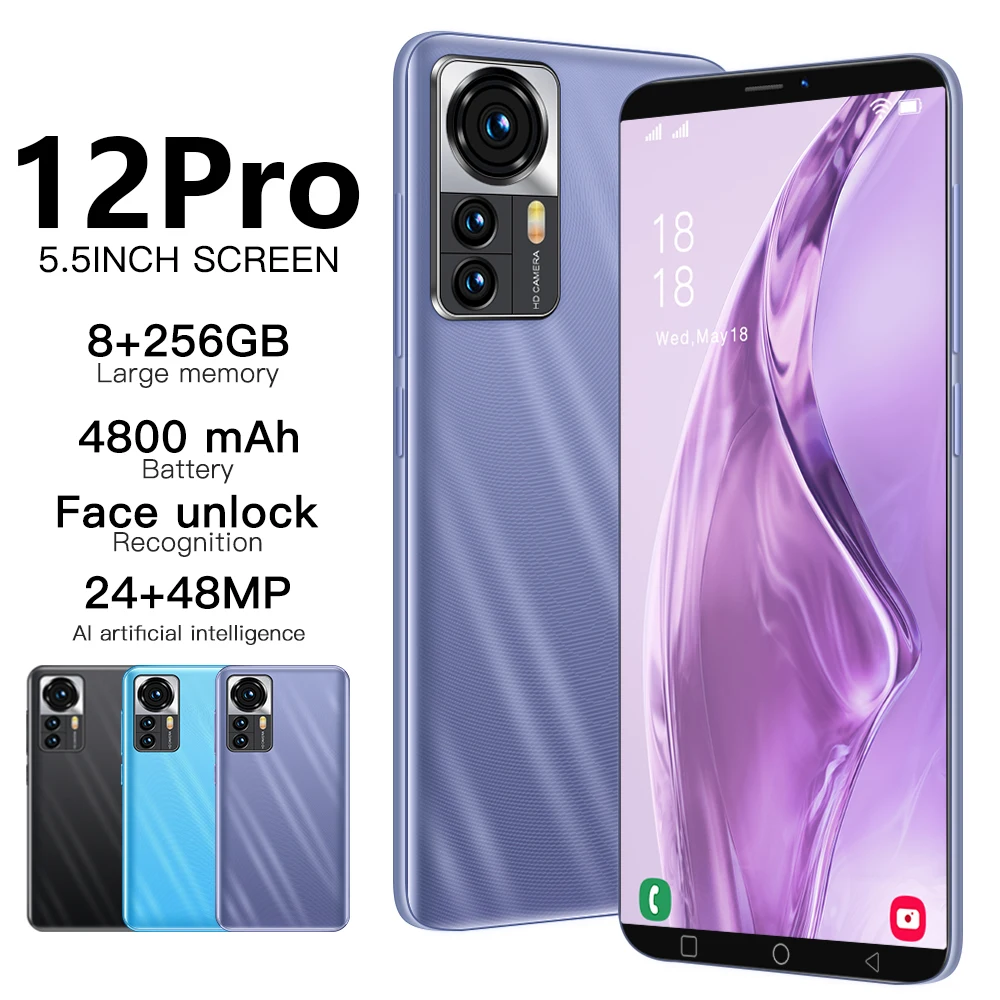 Смартфон глобальная версия Cheap 12 Pro 5 0 дюйма 8 + 128 ГБ 24 48 МП 4800 мА · ч 10 ядер Android 11 MTK6983