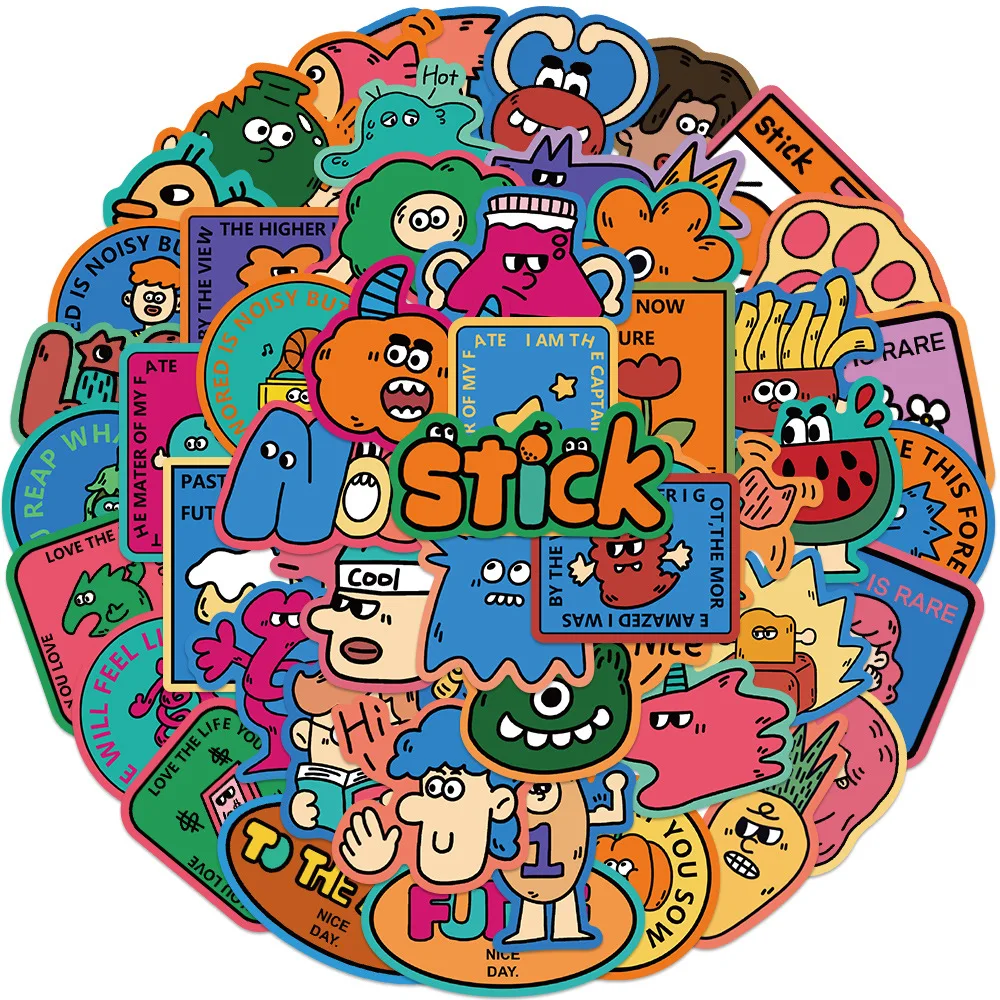 

50Pcs Cartoon Strange Doodle Skateboard Guitar Notebook Water Cup Watertight Stickers High Temperature Resistance