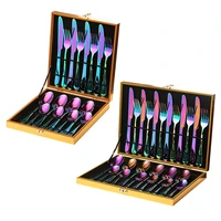 1624pcsset rainbow colorful flatware set gift box stainless steel cutlery set knife fork spoon tableware set bussiness gift