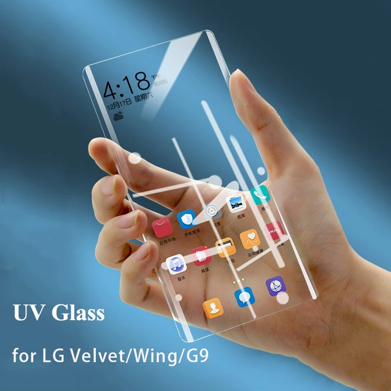 Protector de pantalla líquido UV para LG Velvet G9, cubierta completa 3D de vidrio templado para LG Velvet Wing, película protectora adhesiva completa