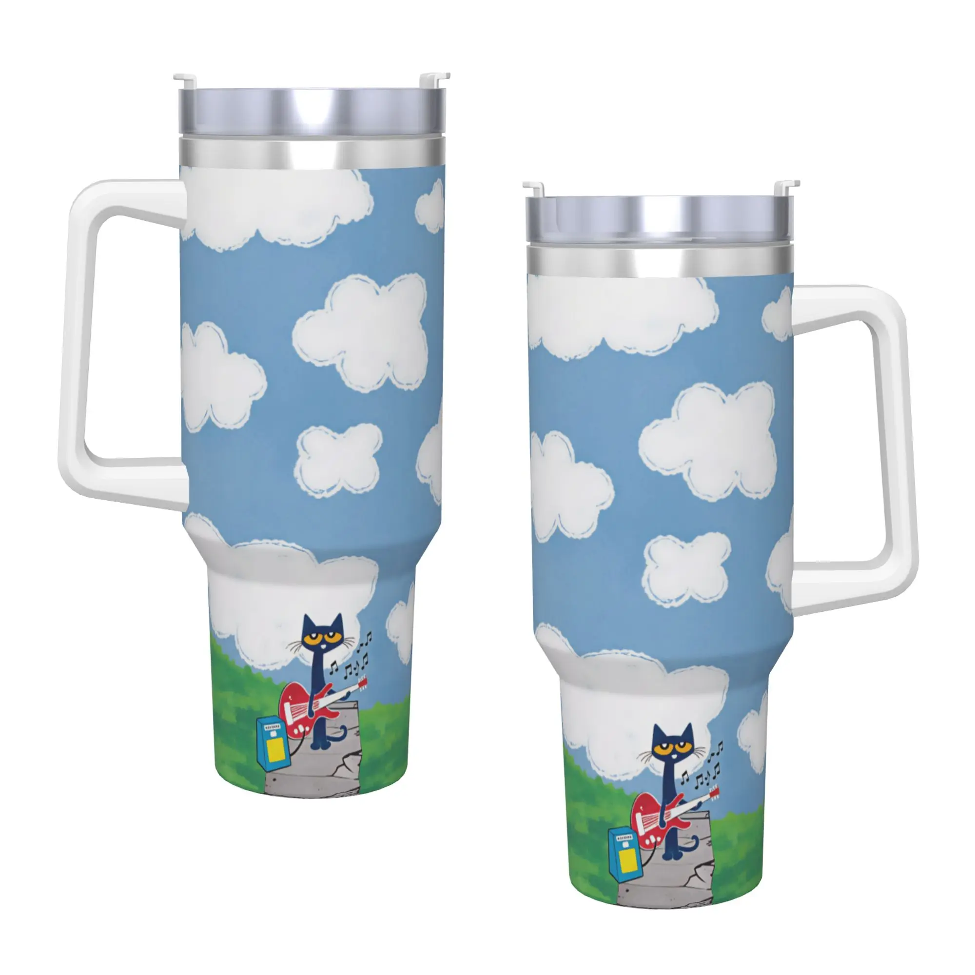 Фото Термокружка P-Pete The Cat из нержавеющей стали, большая емкость, портативная, для горячих напитков, молока, чая, воды. №2