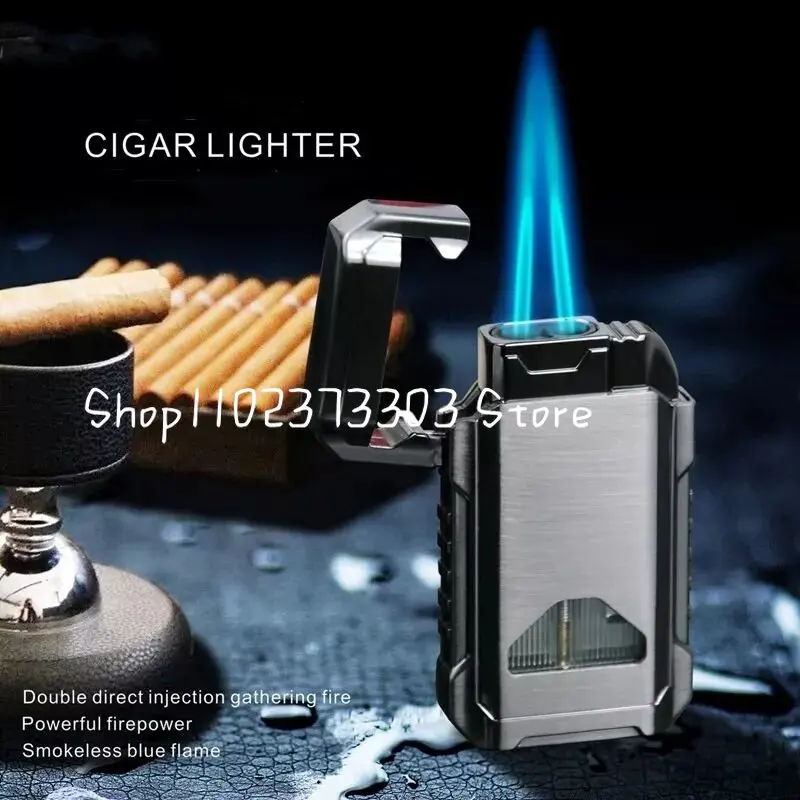 

Double Turbo Torch Jet Cigar Dedicated Metal Plastic Gas Lighter 1300C Windproof Pipe Smoking Accessories Gadget for Men