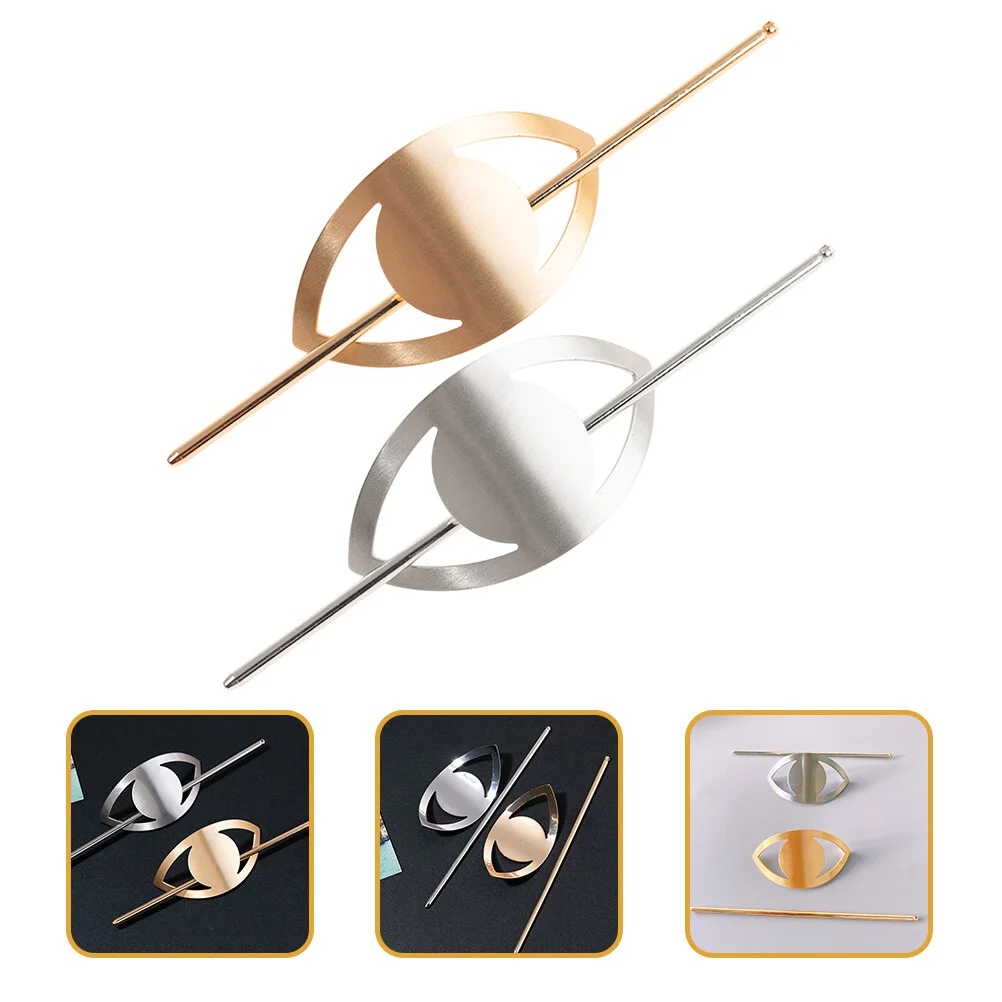 

2 Pcs Metal Hairpin Women Decorative Clips Cuff Bun Simple Sticks Alloy Girls Miss Accessories