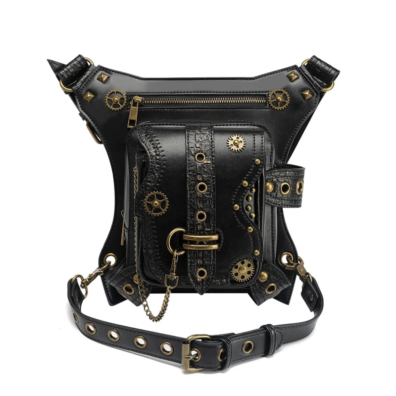 

Steampunk Waist Bag Retro PU Leather Fanny pack Thigh pocket purse for men women male female