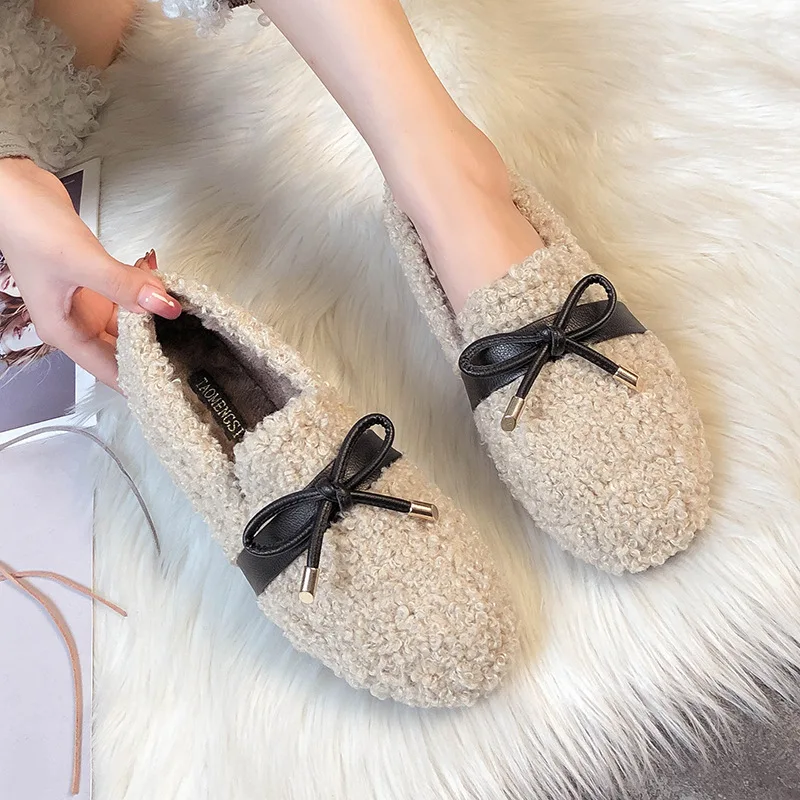 

New fashion thick bottom beanie shoes simple wild plus velvet warm home casual shoes cotton shoes womens shoes