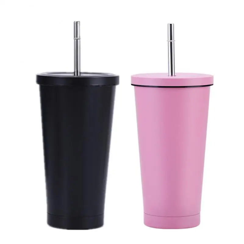 

2021 New 500ml 304 Stainless Steel Straw Cup Large-capacity Vacuum Flask Car Portable Coffee Cup Water Cup Ice Master Cup