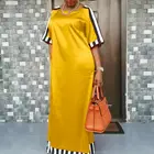 2022, женское длинное платье VONDA, повседневное атласное платье с круглым вырезом, шелковое женское Плиссированное мешковатое платье в полоску с рукавом до локтя, женские платья