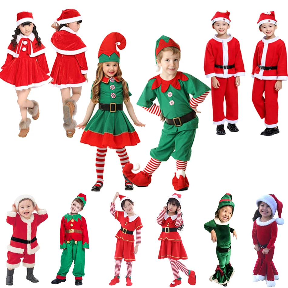 Купи New Kids Christmas Santa Claus Costume Children Dress Up Clothes With Hat Baby Girl Cosplay Tutu Red Dresses Carnival Party Gift за 464 рублей в магазине AliExpress