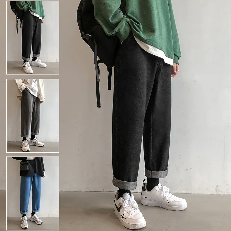 Grey Blue Black Jeans Men Fashion Retro Straight Jeans Men Streetwear Hip Hop Loose Biker Denim Pants Mens Trousers S-3XL