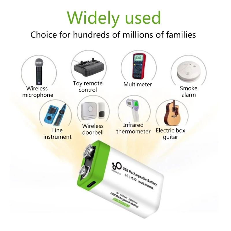 

32GC 9V 650mAh Lithium Rechargeable Battery USB Charging for Toy Remote Control KTV Multimeter Microphone