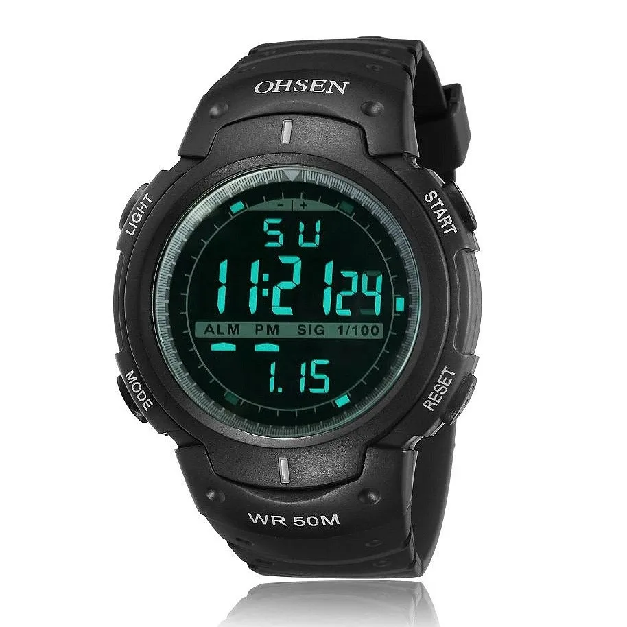 

Ohsen Black Men Sport Watch Military Alarm Clock Stopwatch Large Dial LED Electronic Men's Watches Waterproof Reloj Masculino