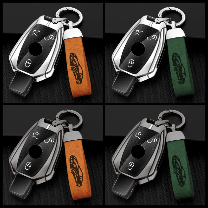 

Zinc Alloy Leather Car Remote Key Case Cover Shell Fob For Mercedes Benz A B R G Class GLK GLA GLC GLR W204 W210 W176 W202 W463