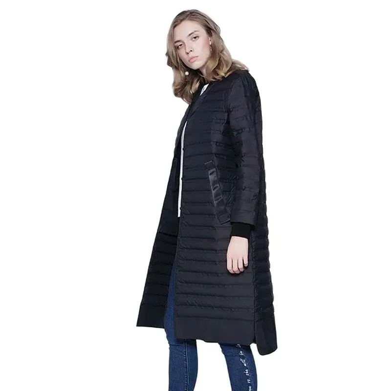 Women Down Jacket Fashion Luxury Brand Autumn Winter Slim Long Coat Female Grid Warm Parkas Outwear Ultra Light