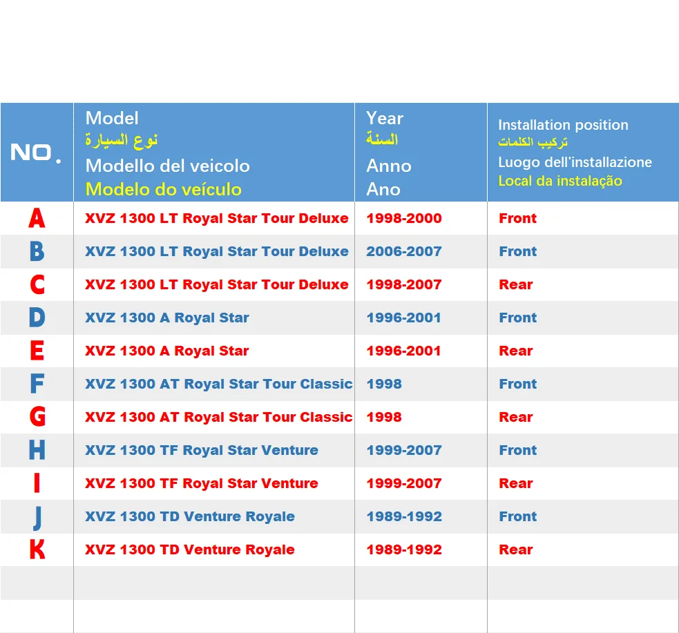 Передние тормозные колодки для YAMAHA XVZ 1300 LT TF Royal Star 1999-2007 2000 2001 2002 2003 2004 2005 2006