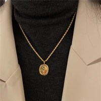 retro sunflower necklace for women titanium steel vintage geometric sweater chain vharm jewelry metal clavicle chain wholesale