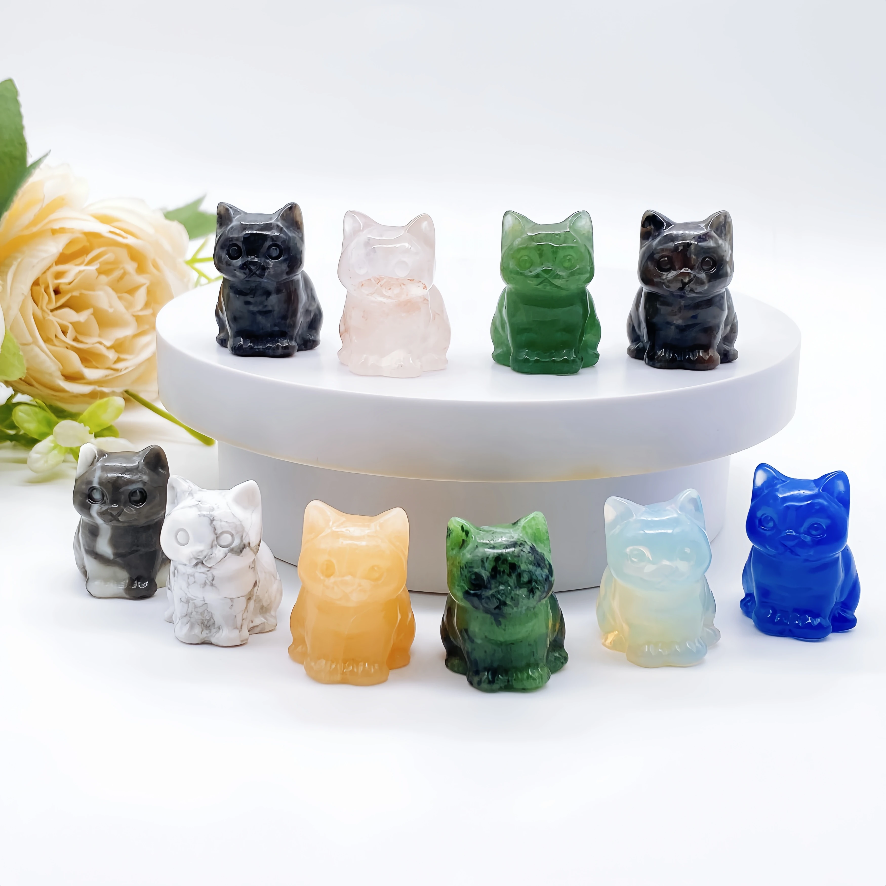 30 мм натуральный кристалл кальцит рубин камень Кот резьба фигурка животного