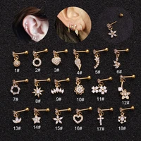 1pc korean styles zircon piercing stud earring for women flower star pendant helix cartilage earring stainless steel jewelry