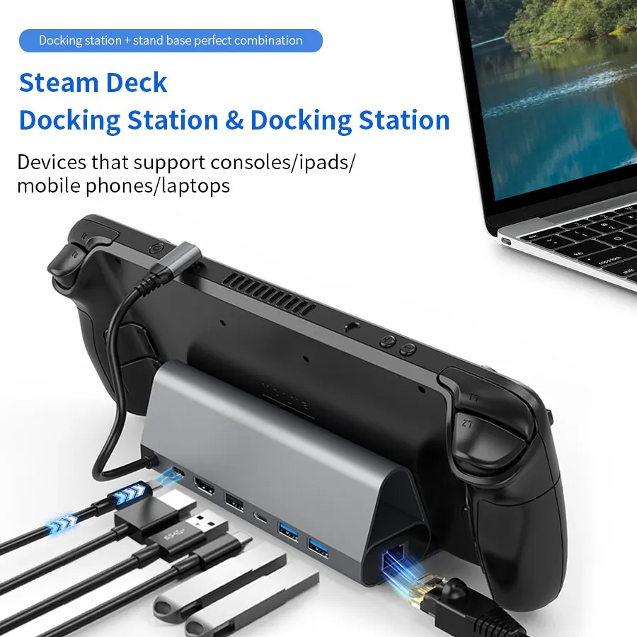 Паровая палубная док-станция 7 в 1 Паровая палубная подставка аксессуары USB 3,0 HDMI 4K @ 60Hz Gigabit Ethernet 1000 Мбит/с USB-C PD 100 Вт Паровая колода