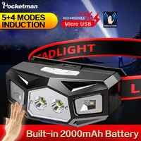 led cob rechargable headlamp flashlight wave induction with built in battery headlight 5 modes camping outdoor work head lamp