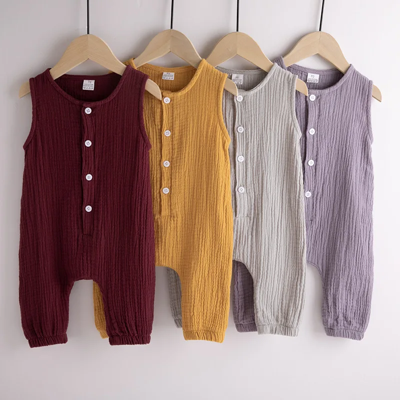 

Summer Newborn Infant Baby Boys Girls Rompers Jumpsuits Playsuits Onepiece Cotton Linen Muslin Sleeveless Toddler Baby Clothing