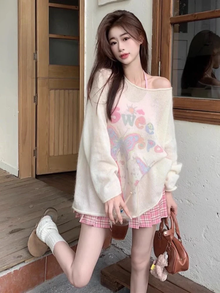 Романтический мягкий клейкий нежный мохеровый свитер для женщин 2024 ранняя осень