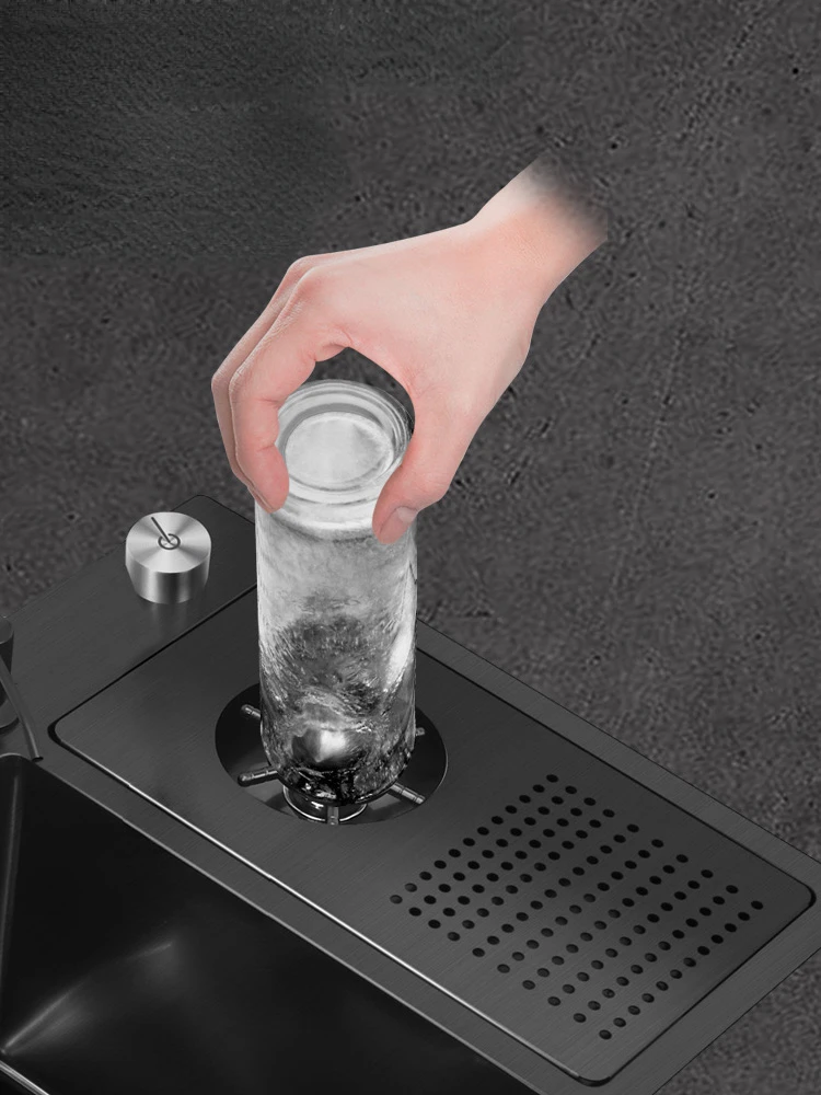

Black Nano 304 stainless steel high-pressure cup washer sink single-slot vegetable wash basin water bar balcony