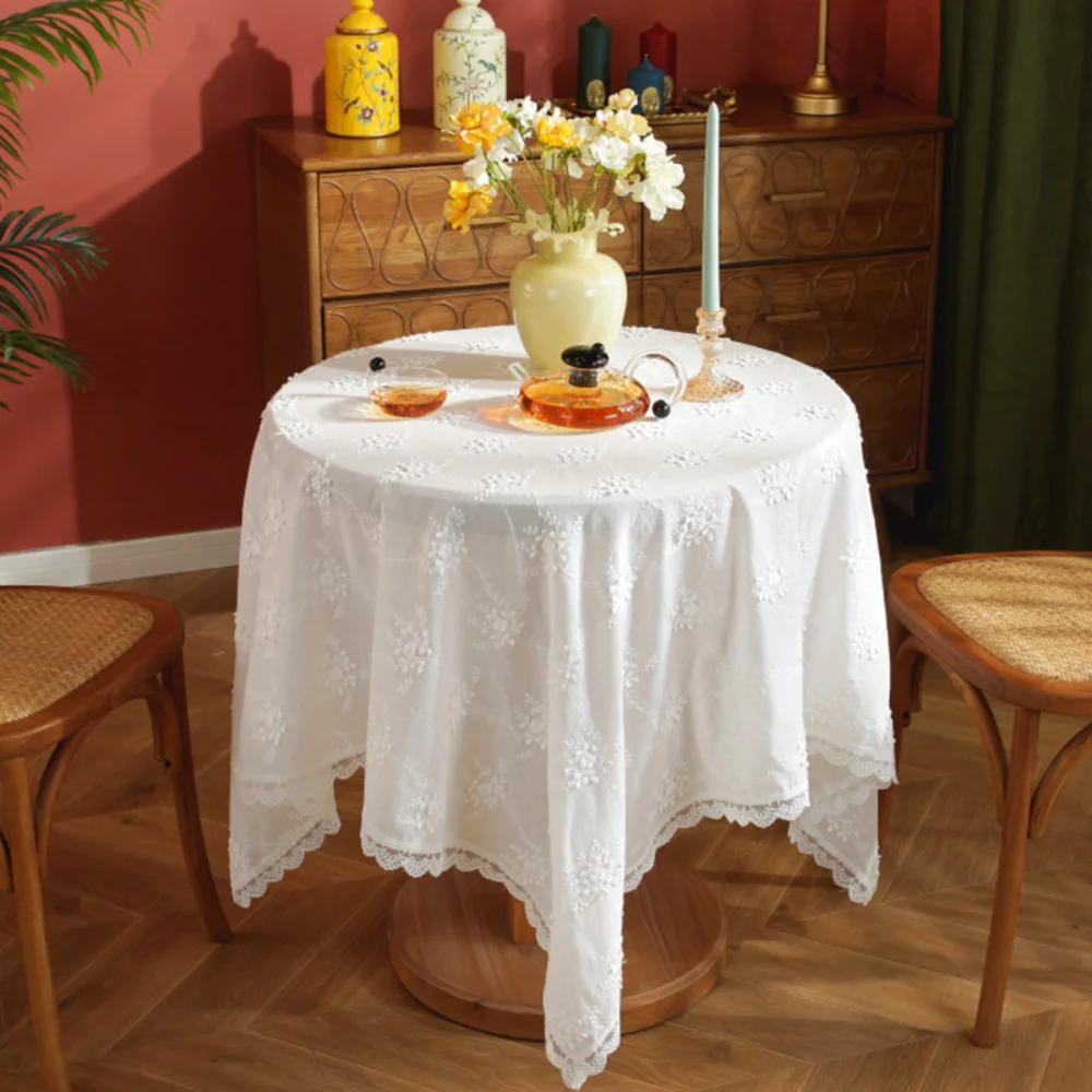 

Скатерть кружевная с вышивкой, винтажная скатерть для украшения стола, белая прямоугольная, для свадьбы, домашнее белье
