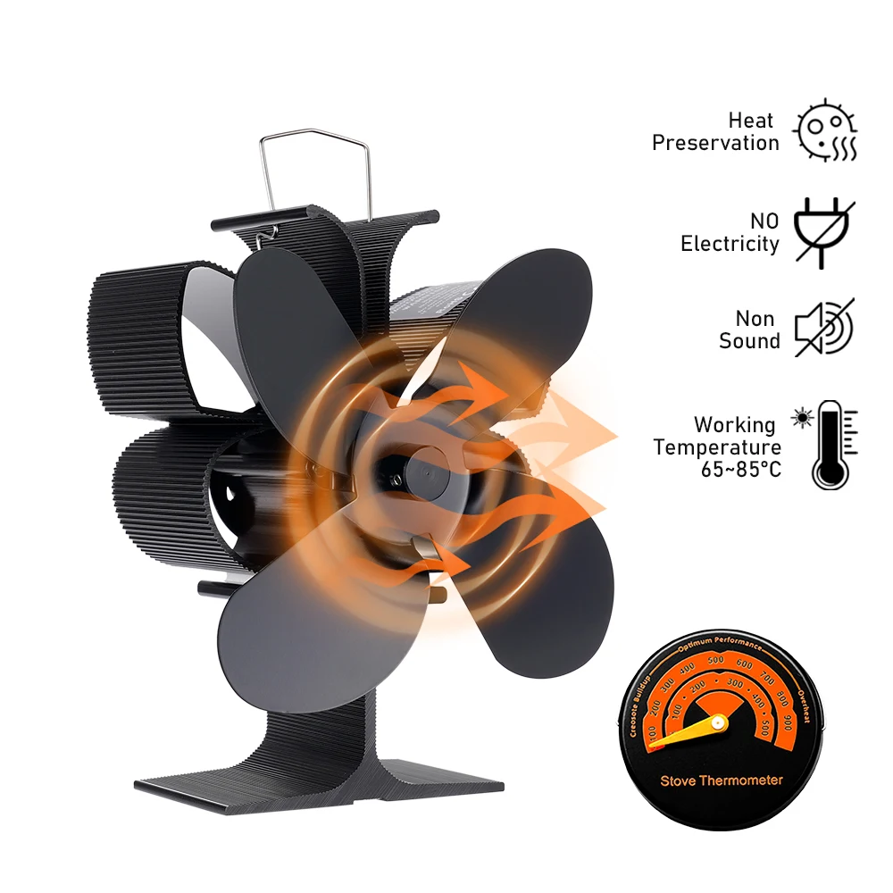 

Butterfly Fireplace Fan 4 Blades Heat Powered Stove Fan Log Wood Burner Eco Quiet Fan Home Heater Efficient Heat Distribution