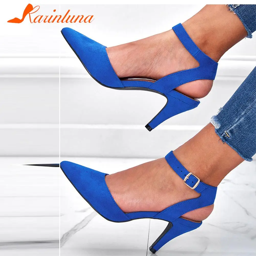 KarinLuna Brand New 2023 Summer Spring Female Ankle Strap Pumps Thin Heels Pointed Toe Office Ladies Sandal Elegant Party Shoes