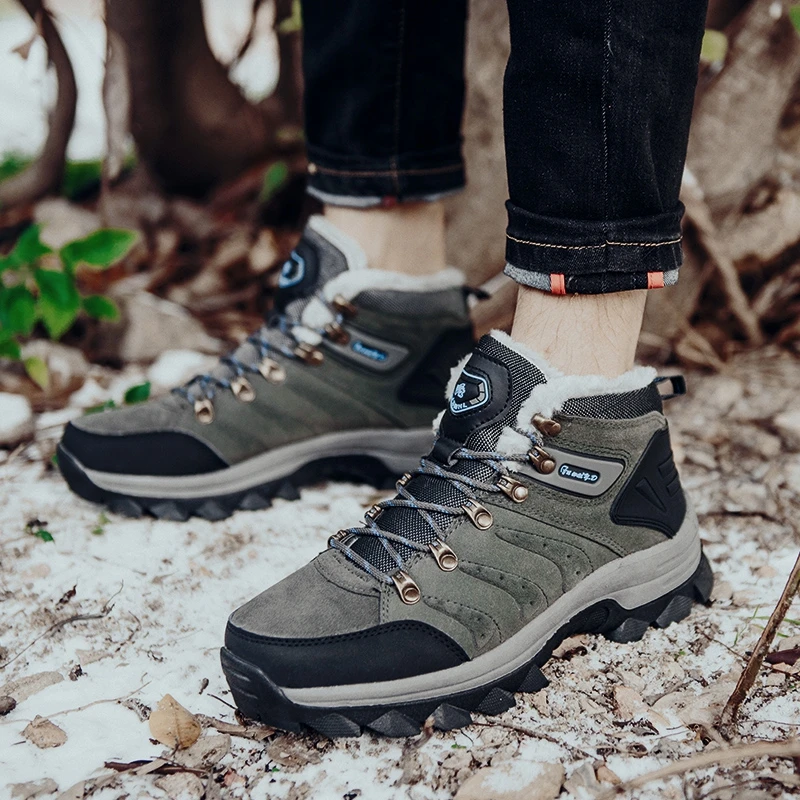 

Мужские зимние ботинки на шнуровке, кожаные спортивные очень теплые мужские ботинки с мехом, уличные мужские походные ботинки, Мужская Рабочая обувь