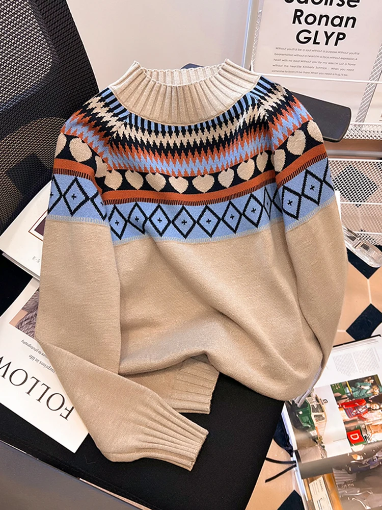 

YuooMuoo женские Свитера Осень-зима элегантный вязаный пуловер с геометрическим рисунком и сердцем рубашки шикарные Y2K Модные женские трикотажные топы