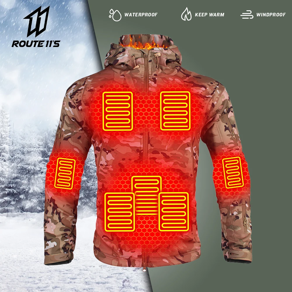 Winter Tactical Heated Jacket Fishing Clothing Waterproof USB Self Heating Jacket Skiing Coat Hiking Camping Military Jacket