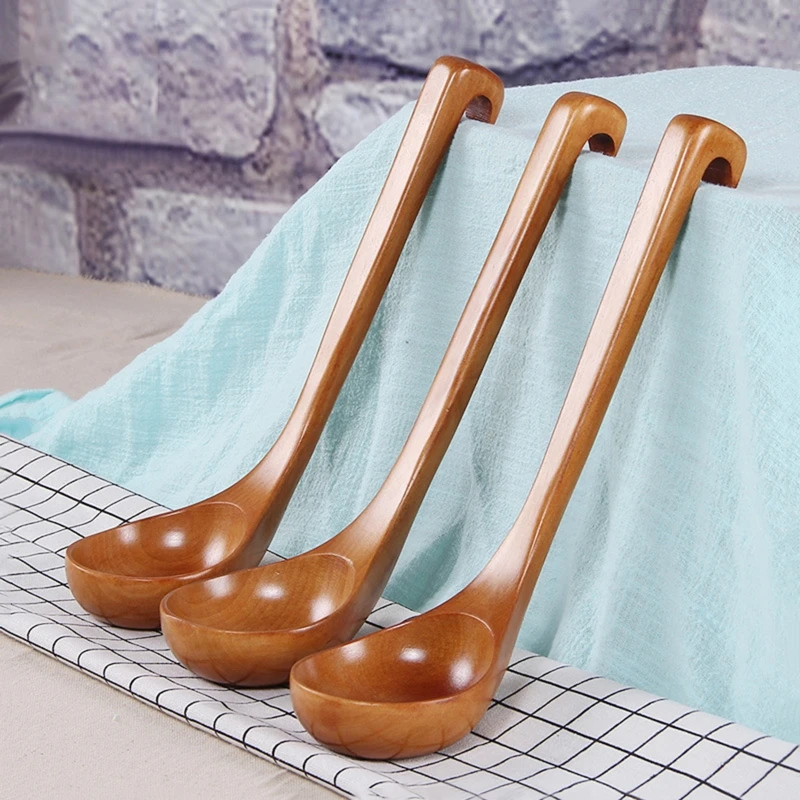 

Натуральные деревянные ложки для риса, супа с длинной ручкой, большой ковш, горячая кастрюля, ложка, деревянная ложка, столовая посуда, инстр...