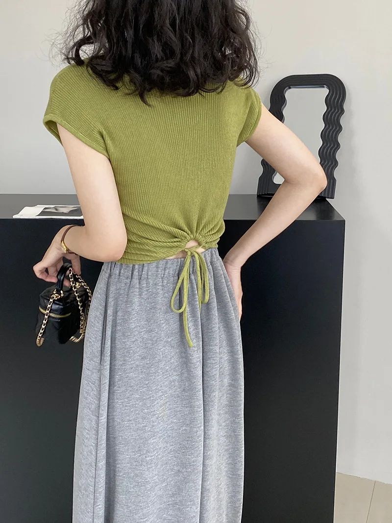 

Футболка Jyate Женская трикотажная на завязках, тонкий облегающий топ с коротким высоким воротником, однотонный топ, Y2k, на лето