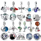 Новый чемодан из стерлингового серебра 925 пробы из трех частей для самолета и астронавта, подходит для изготовления оригинальных браслетов Pandora, модные украшения сделай сам