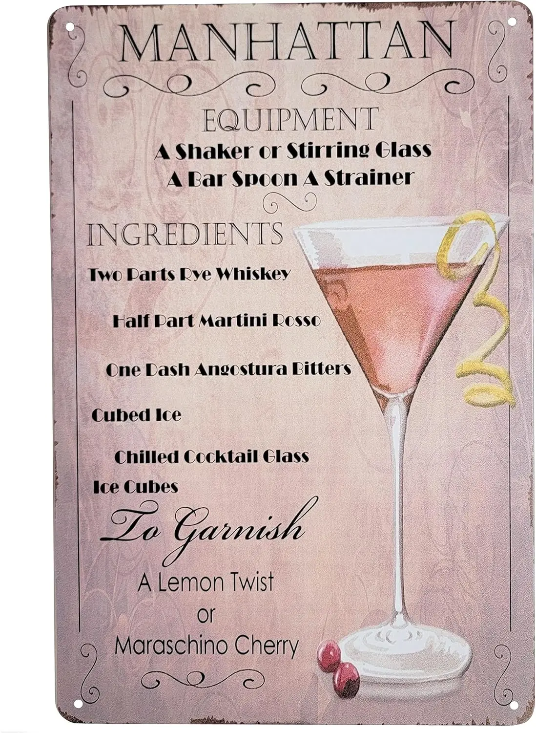 МЕР WT 8 x 12 дюймов Populr Cocktles nd Mx Recpes Menu на Metl Tn Sgn Wll Decor Plque Poster (Mnhttn)