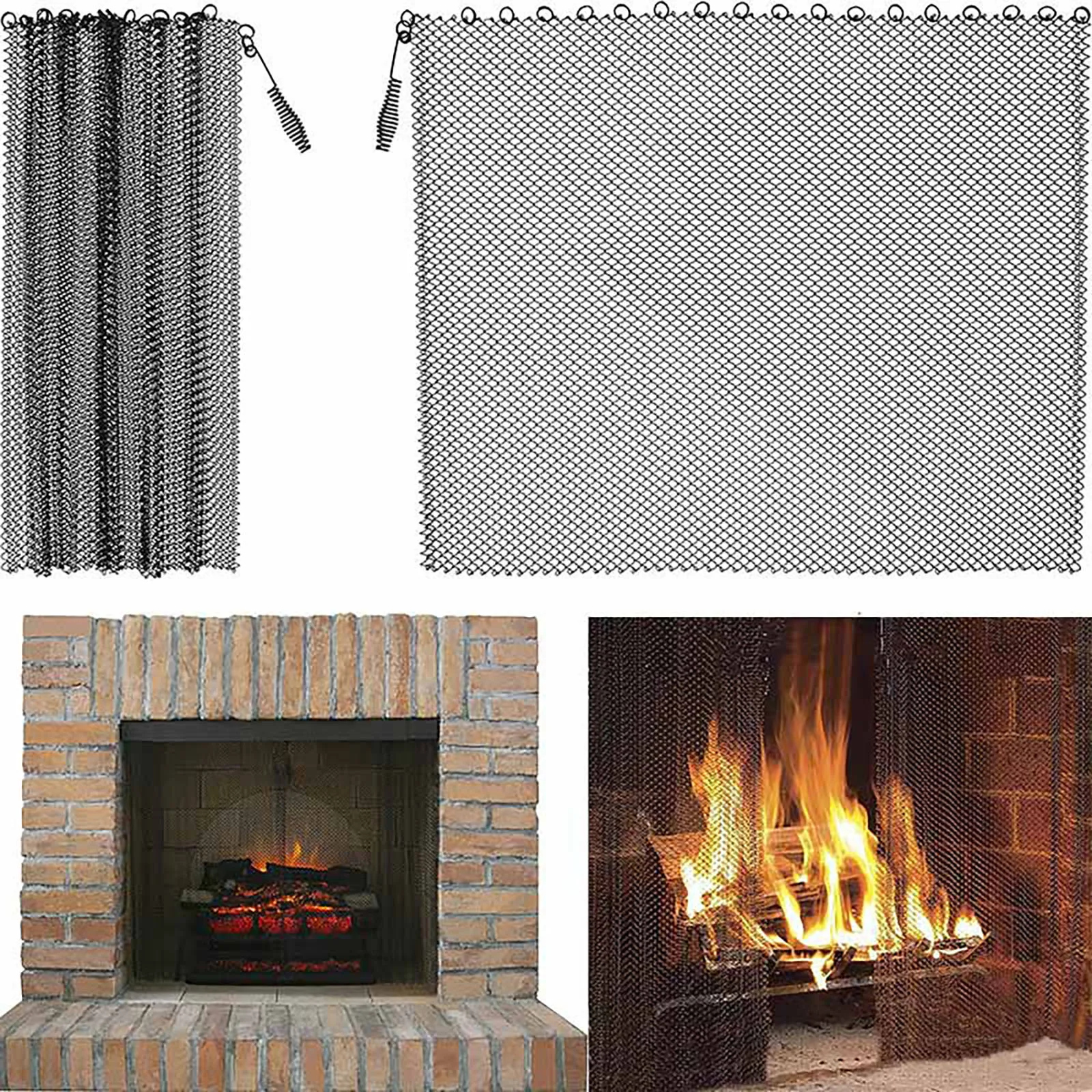 

2Pcs Fireplace Mesh Screen Curtain Temperature Resistant Mesh Curtains Anti Fire Splash 24" Wide Panels Fireplace Screens Black