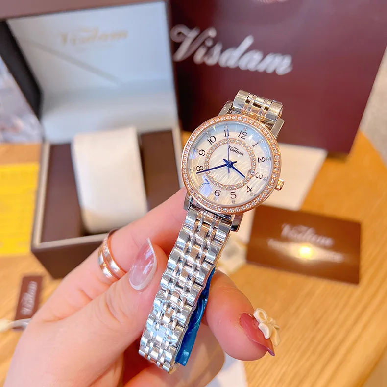 Женские часы 2022 новые модные стильные кварцевые с кристаллами водонепроницаемые