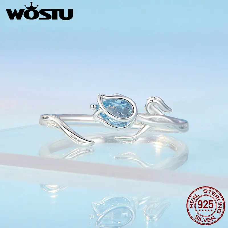 Фото WOSTU Лидер продаж, серьги-тюльпаны из стерлингового серебра 925 пробы, набор колец, шпинельные серьги-гвоздики для женщин, ювелирные изделия, вечерние, свидание, ежедневный подарок №2