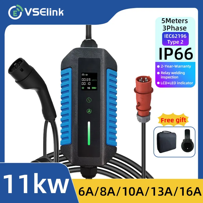 EVSELink Wallbox 16A Тип 2 Кабельное зарядное устройство для электромобиля EV 11 кВт 3 фазы 400