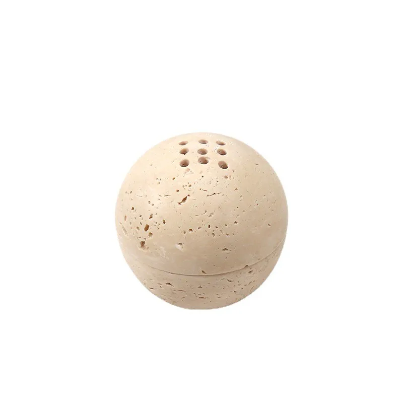 

Natural Marble Aromatherapy Cave Hole Stone Retro Round Incense Burner Stove Creative Yellow Travertine Ball Home Decoration