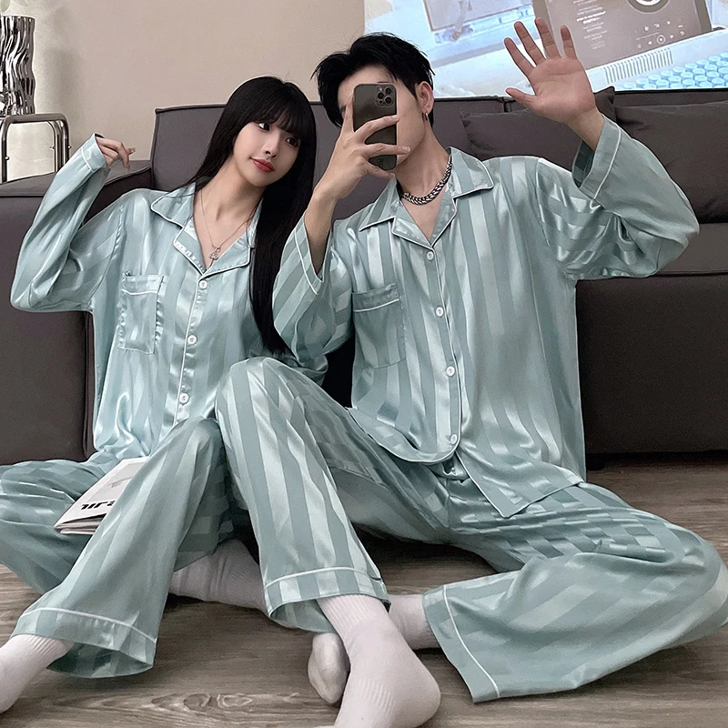 

QUHENG 2022 Silk Pajamas Suit for Women and Autumn Winter Homewear Lounge Long Sleeve Clothes Men's Warm Sleepwear Femme