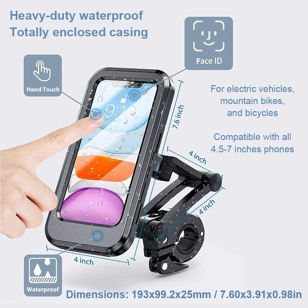 

Universal Bike Phone Mount Motorcycle Handlebar Phone Holder Hard Case Waterproof Adjustable Phone Bracket for Phones within 7"